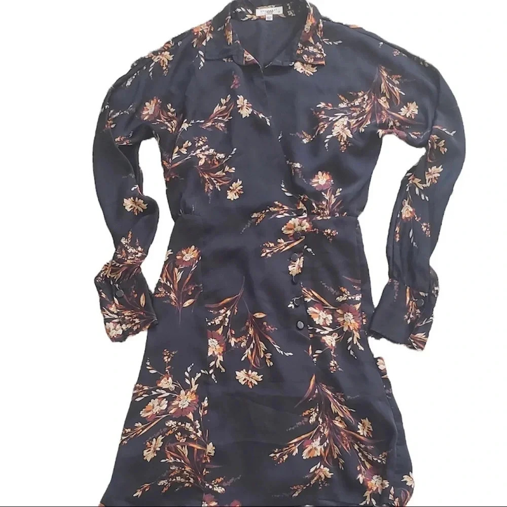 Equipment Black Floral Satin Harmon Dress S - Picture 2 of 8
